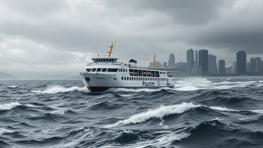 Ferry braving stormy seas in Wellington showcasing storm impact