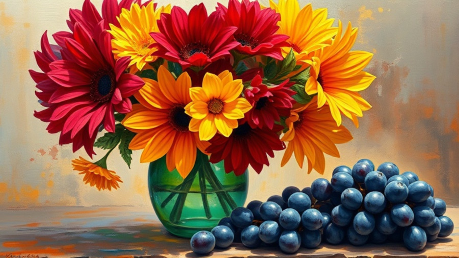 Colorful floral painting at Gene Hackman Auction, vibrant still life.