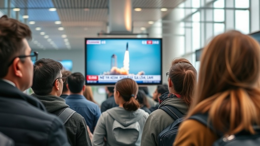 People watching news on North Korea missile tests on Samsung display.