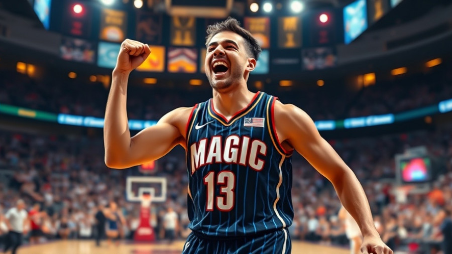 Excited player celebrating during NBA season opener game.