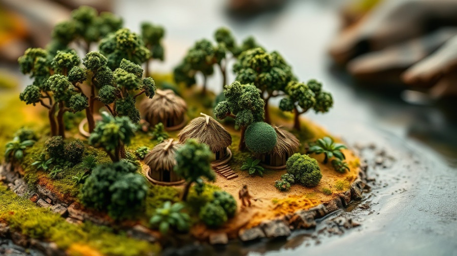 Miniature diorama of ancient island settlement depicting Florida's history.