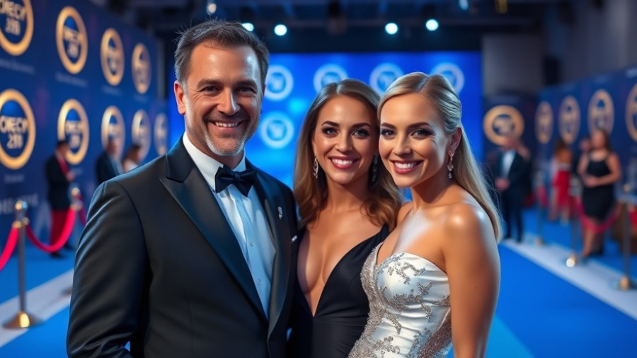 Couple at Billboard Latin Music Awards posing on blue carpet.