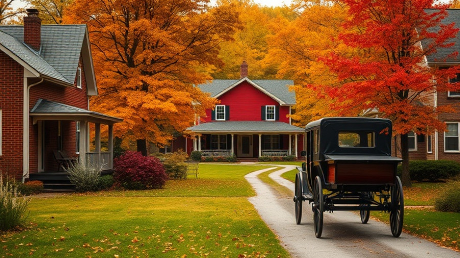 Scenic autumn view in Tennessee with horse-drawn carriage.