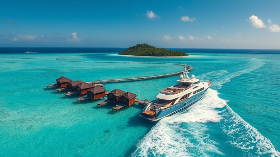 Aerial view of Maldives luxury travel destination with villas.