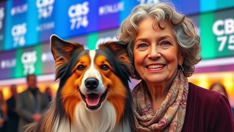 June Lockhart smiling with a collie at an event.