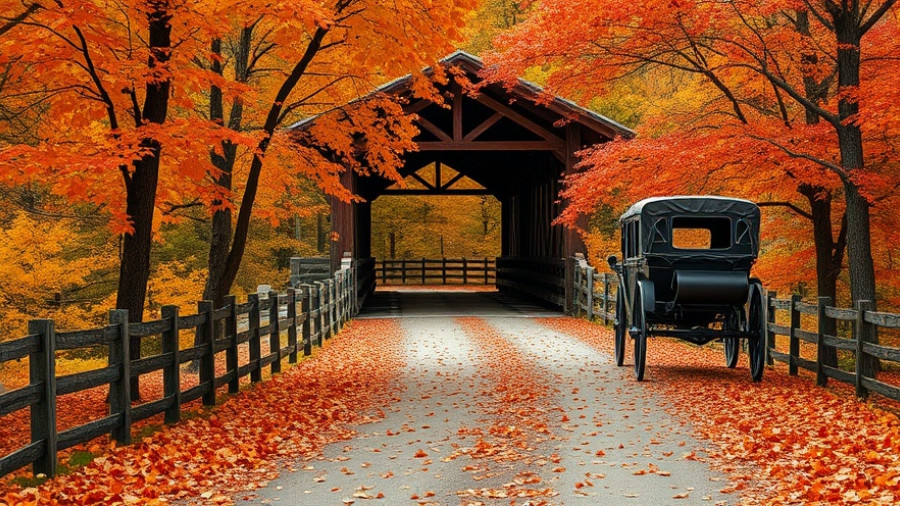 Charming autumn scene in Washington with vibrant foliage and covered bridge.