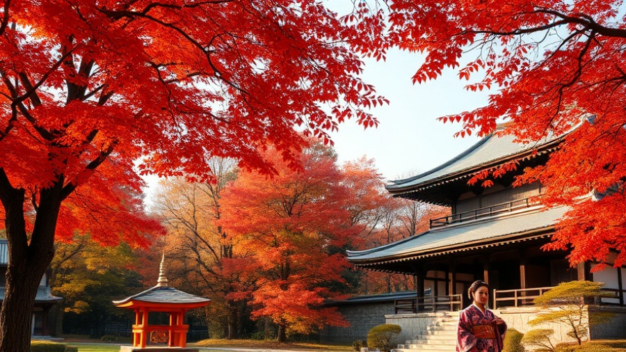 4K Aerial Footage of Autumn in Kyoto showcasing vibrant red foliage and traditional architecture.