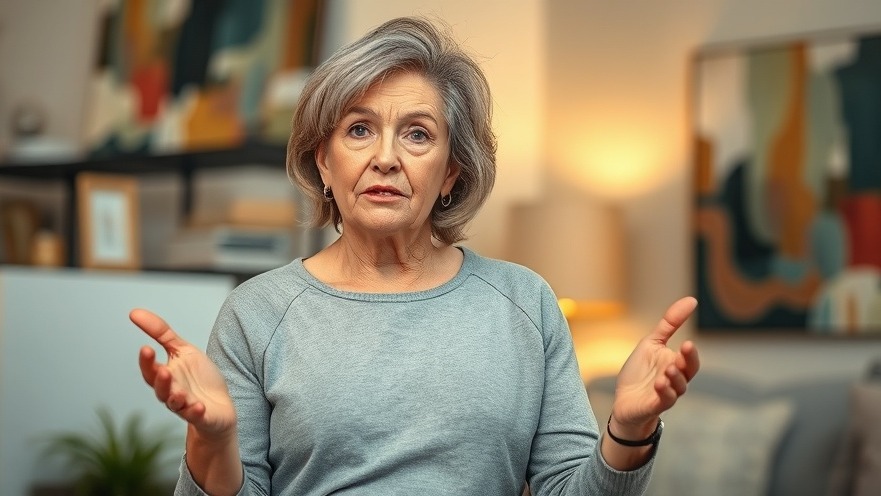 Middle-aged woman giving advice on menopause symptoms, representing confidence building and personal development.