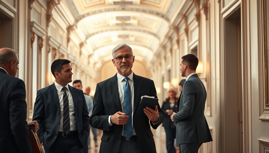CEO interacting in a hallway discussing federal firings.