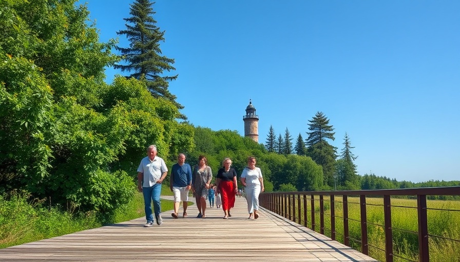 Group walking on boardwalk in natural Florida setting, Florida Travel.