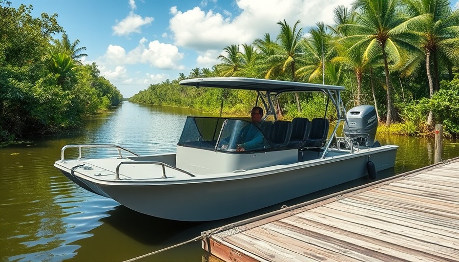 Airboat docked in Everglades, lush scenery, Everglades Airboat Tours.