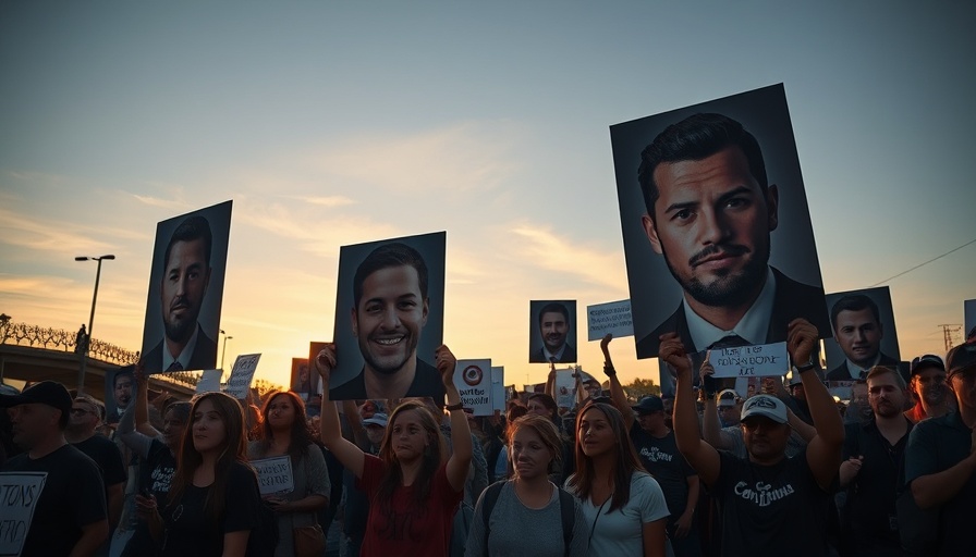 Protest against executions with people holding portraits during sunset.