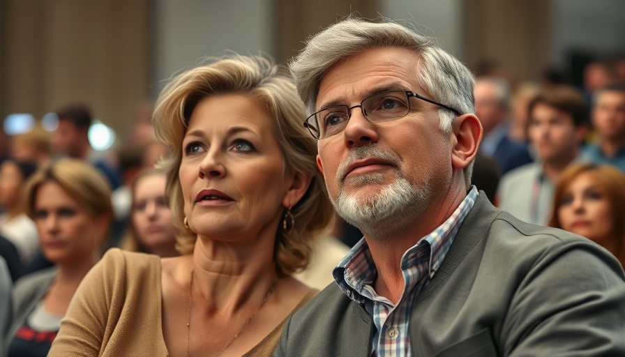 Couple attending event looking intrigued with an indoor background.