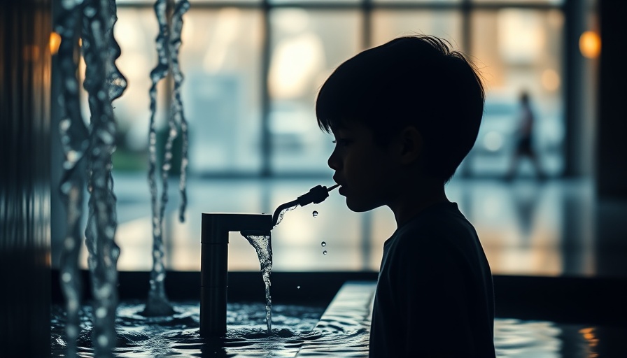 Silhouette of a young boy drinking from a fountain in Utah.