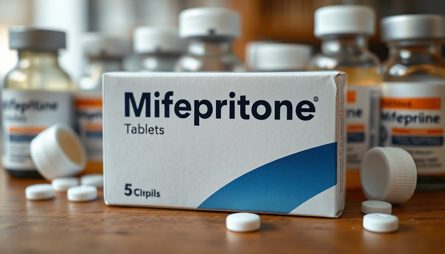 Close-up of Mifepristone tablet box relevant to Louisiana abortion case news.