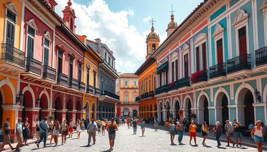 Colorful historic buildings in a sunny Brazilian square.