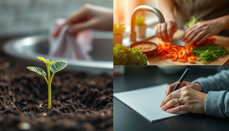Spring reset collage: gardening, cleaning, cooking, planning.