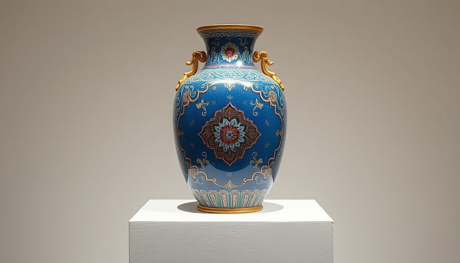 South Florida Glass and Ceramic Art Museum: Blue ceramic vase with golden patterns.