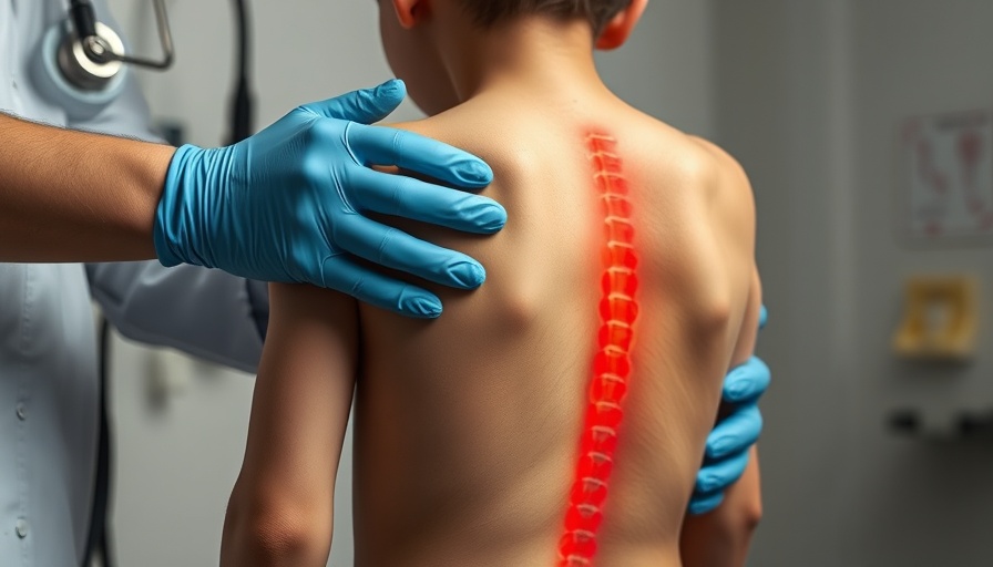 Child's spine examination, marked with red line, neck and back pain.