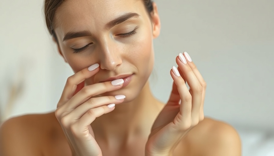 Soft-focused woman applies skincare cream, minimalist setting.