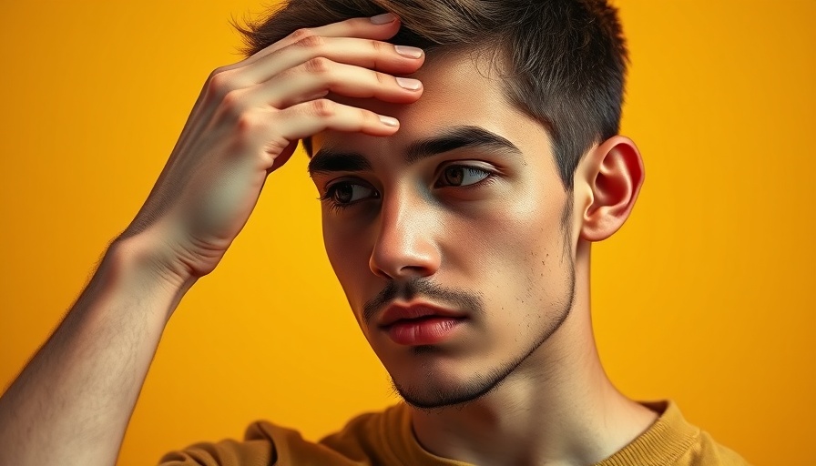 Navigating Emotional Trauma: Young man in thoughtful pose, yellow tint.