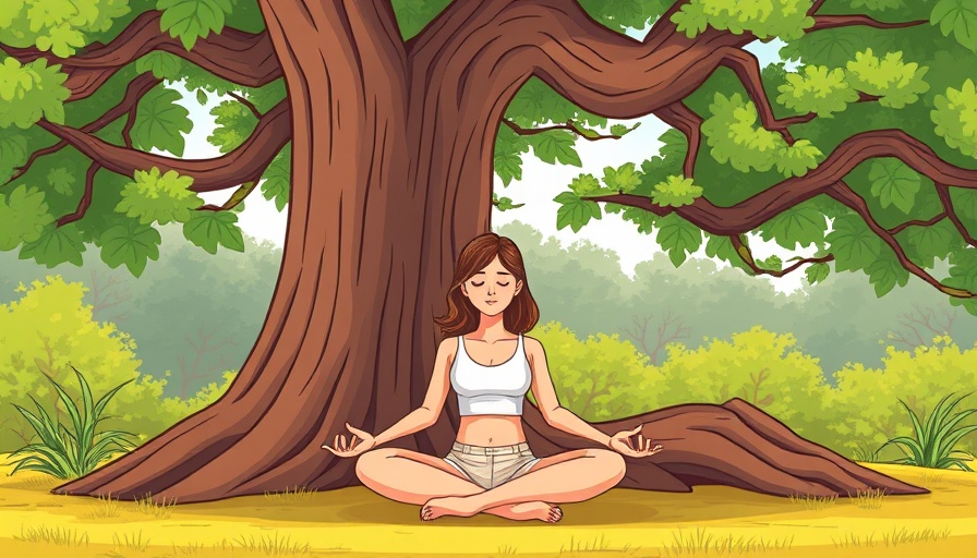 Grounding meditation illustration of woman meditating under a tree.