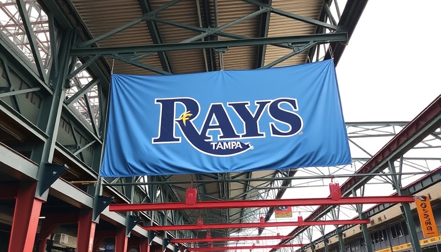 Tampa Bay Rays banner in an industrial setting, representing team withdrawal from ballpark plans.