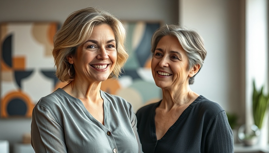 Middle-aged woman discussing stages of menopause indoors.
