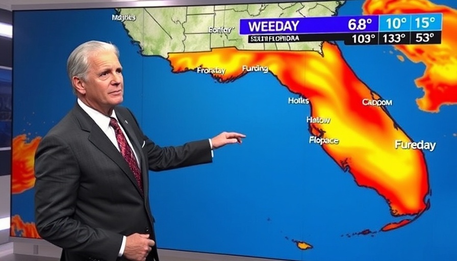 Breaking News on South Florida Weather: Presenter with map showing temperatures.