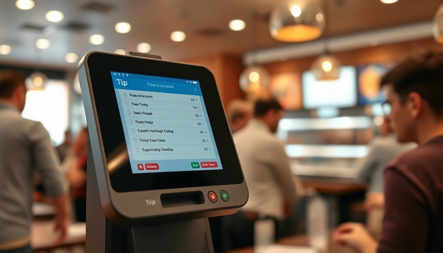 Digital payment terminal in restaurant showing tip options, relating to Florida bill amendment on automatic gratuity.