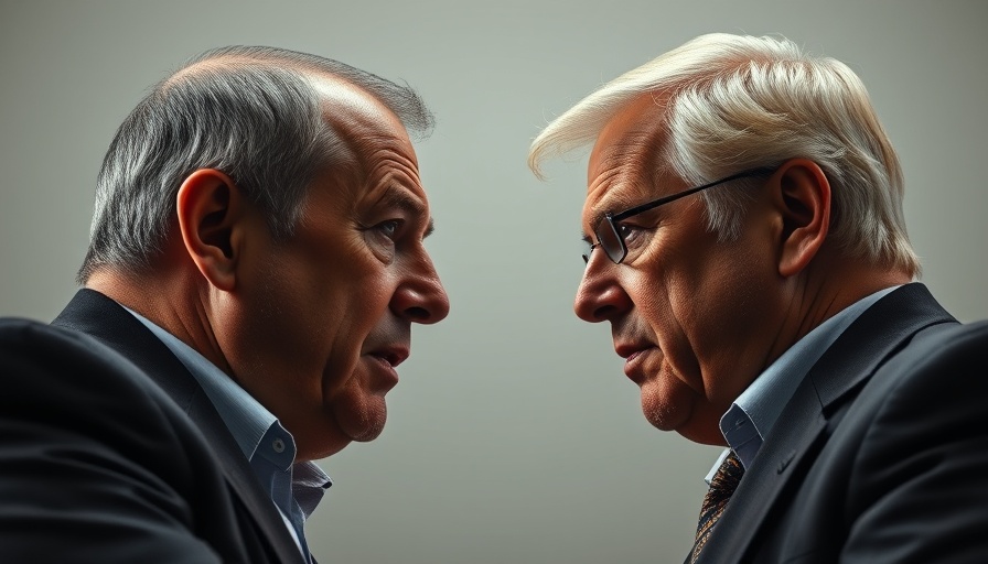 Two men discussing intensely on a split screen