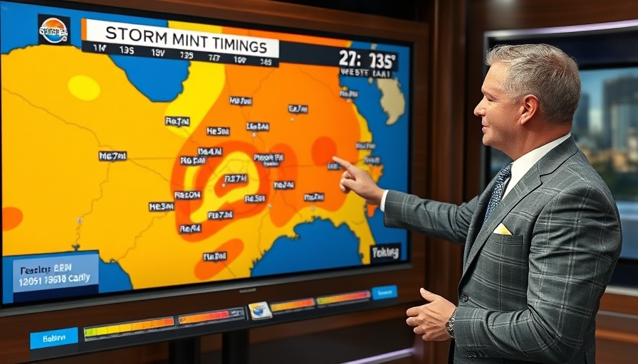 Orlando weather updates, reporter discussing storm timing map