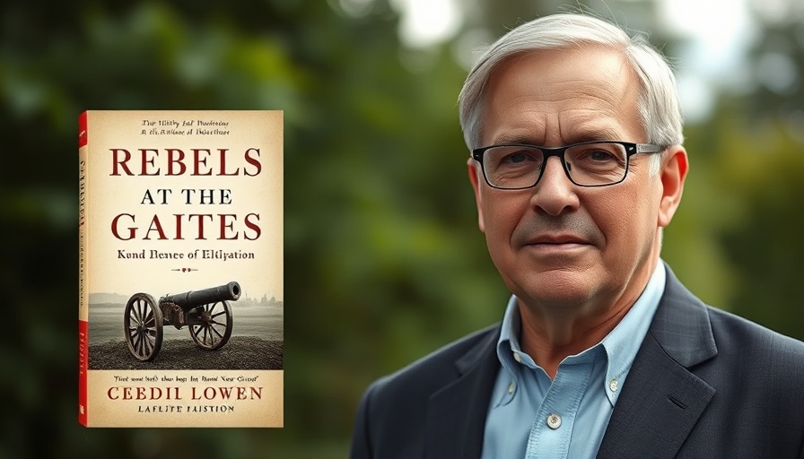 Author with book cover discussing Confederate plot to capture Washington D.C.