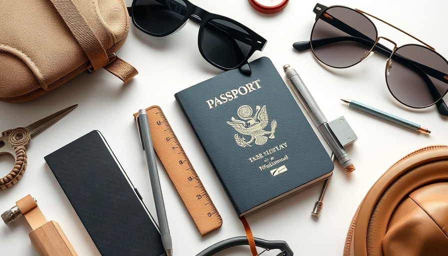 Minimalist Packing essentials displayed neatly with passport and gadgets.