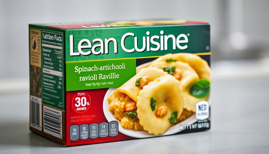 Lean Cuisine spinach artichoke ravioli packaging, nutritional details.