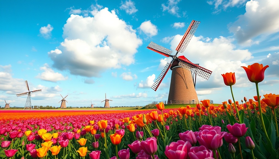 Vibrant Amsterdam tulip fields and windmills, best things to do in Amsterdam.