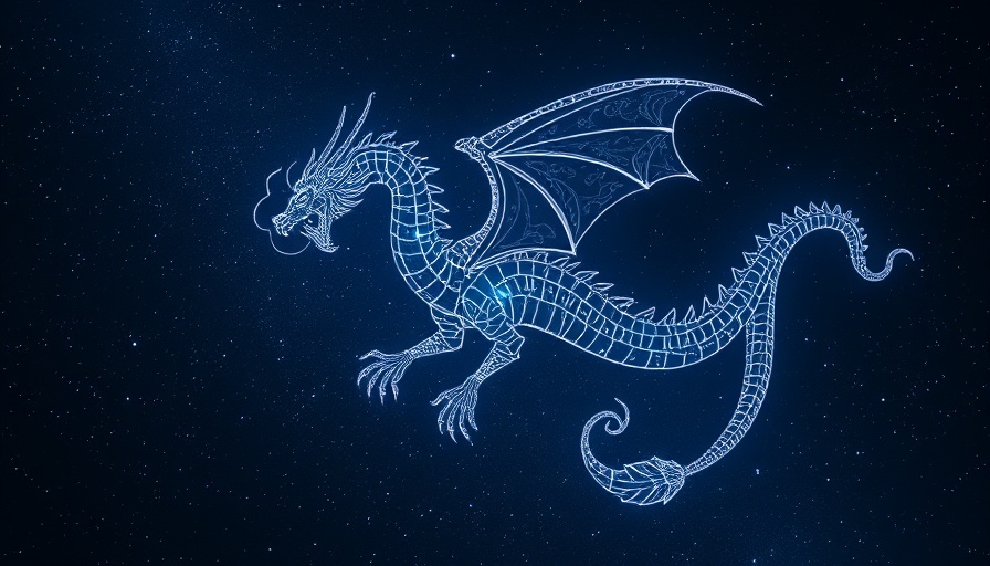 Constellation Draco depiction in a starry night scene.
