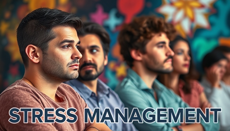 Individuals focusing on stress management strategies, vibrant abstract background.