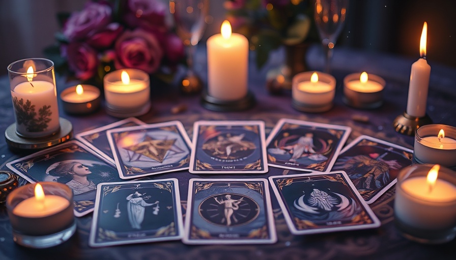 Mystical tarot card setup with candles and sparkle effects depicting energy alignment.