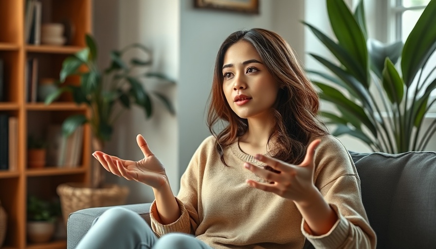 Young woman sharing healthy morning routines in cozy setting.
