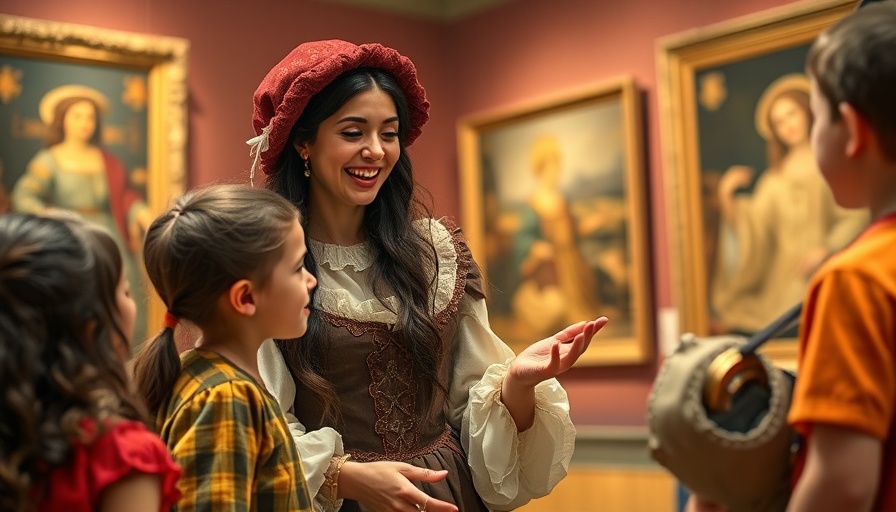 Da Vinci Experience Virtual Field Trip: Engaging guide with children in museum setting.