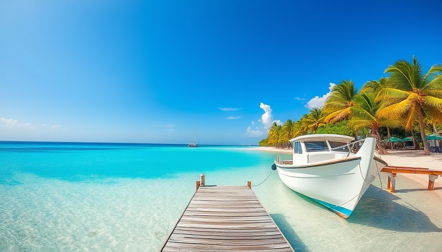Scenic Views in Punta Mita with a boat and palm-lined beach.