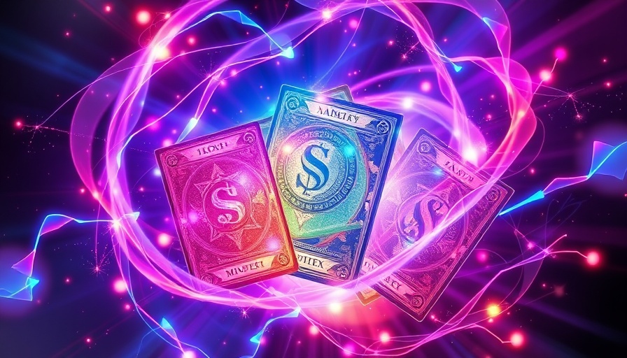 Manifest money concept with glowing energy and tarot cards in digital art.