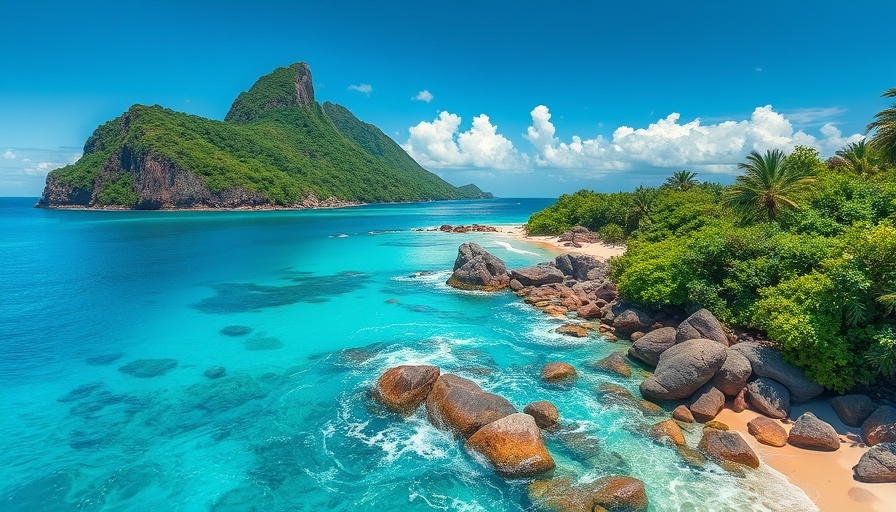 Beautiful travel destination featuring a tropical island with clear waters and lush greenery.