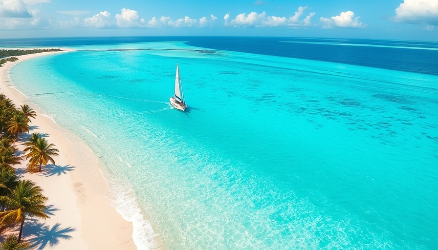 Stunning Landscape featuring a sailboat in the Aegean Sea with turquoise waters and palm trees.