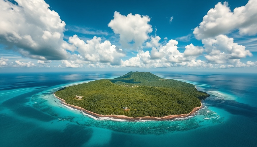 Scenic aerial view of Caramoan island with clear waters and vibrant sky.