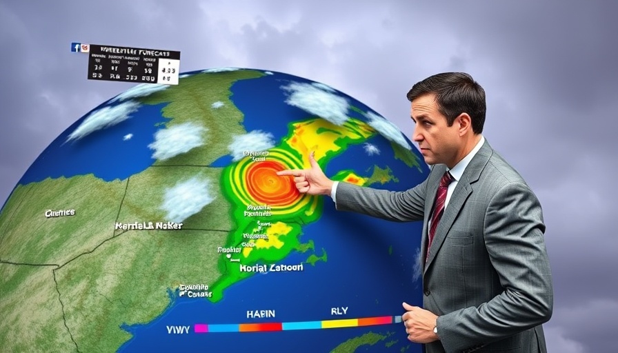 Weather forecaster discussing local events weather updates with radar map.