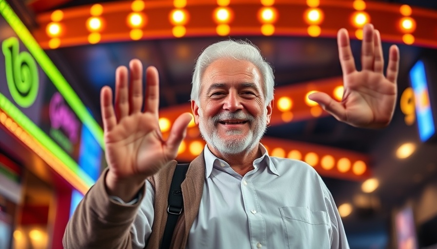 Richard Chamberlain waving under colorful marquee, legacy in television.