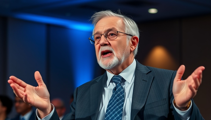Elderly speaker discussing manifestation techniques on stage with soft blue lighting.