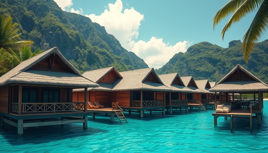 Scenic views of the Phi Phi Islands with turquoise waters and huts.